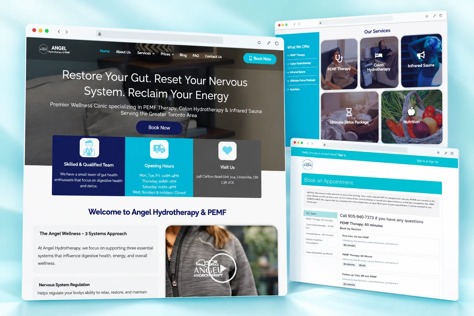 Angel Hydrotherapy presentation using supplied website screenshots