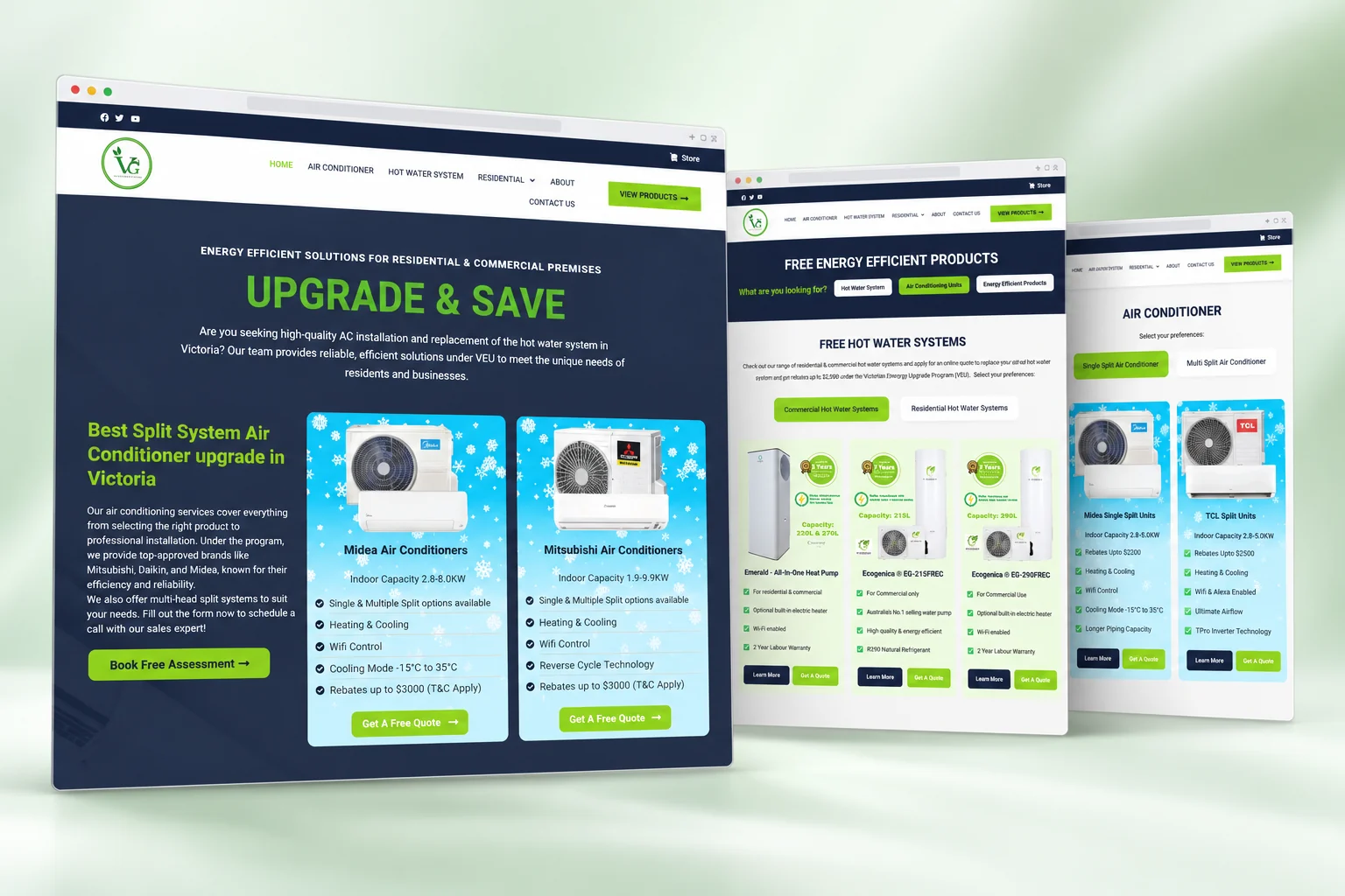 Vision Green presentation using supplied website screenshots